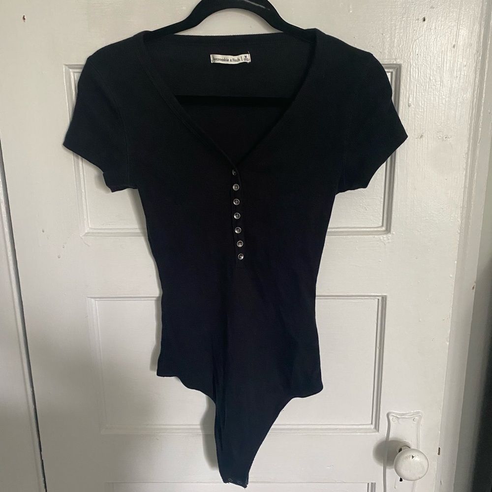 Abercrombie Black Button up Short Sleeve Bodysuit